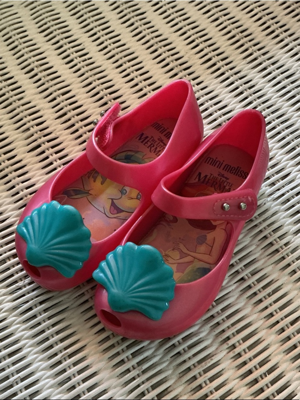 Mini Melissa Pink Mary Jane Sandals with Teal Shell Detail
